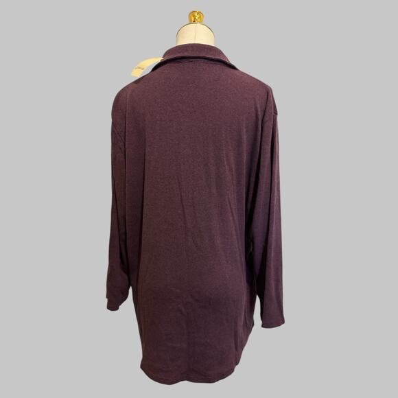 St John’s Bay Ribbed Polo Tunic Top Purple Wine Autumn Cozy Fall Relaxed XL - Picture 2 of 10